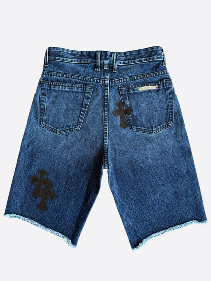 Chrome Hearts Blue & Black Cross Patch Denim Shorts