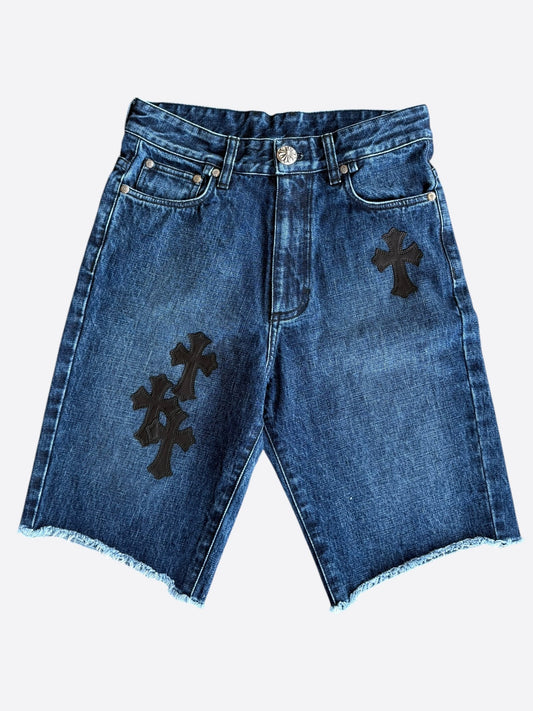 Chrome Hearts Blue & Black Cross Patch Denim Shorts