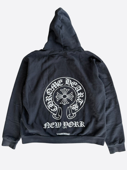 Chrome Hearts Black & White New York Horseshoe Logo Zip Up Hoodie