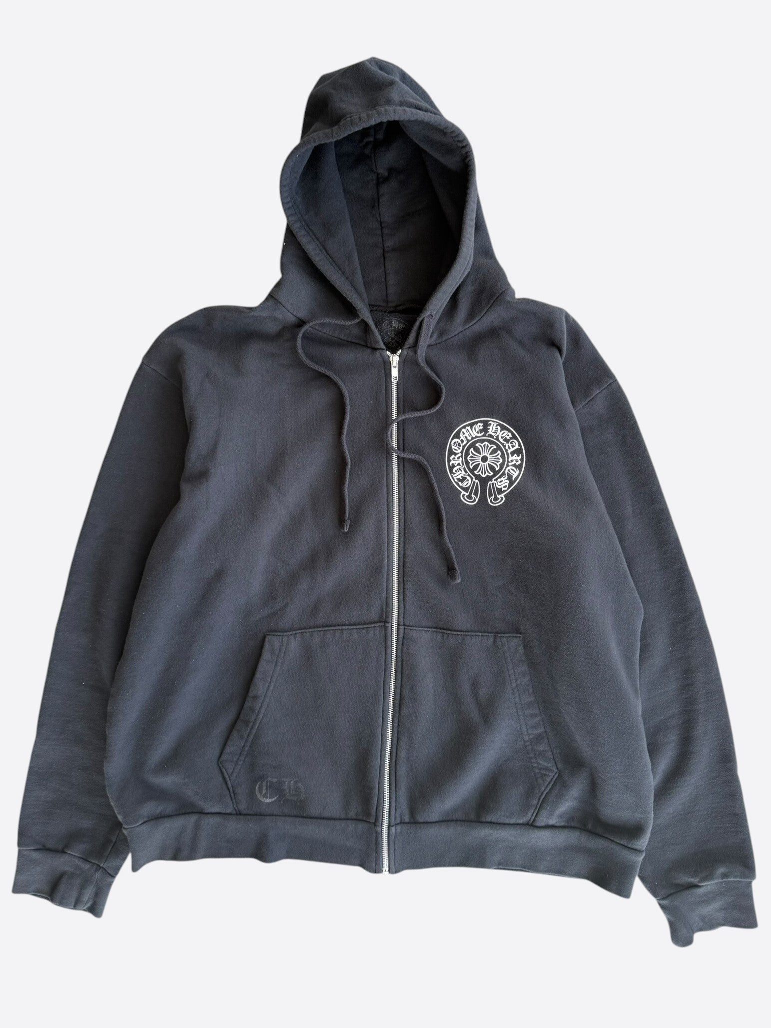 Chrome Hearts Black & White New York Horseshoe Logo Zip Up Hoodie
