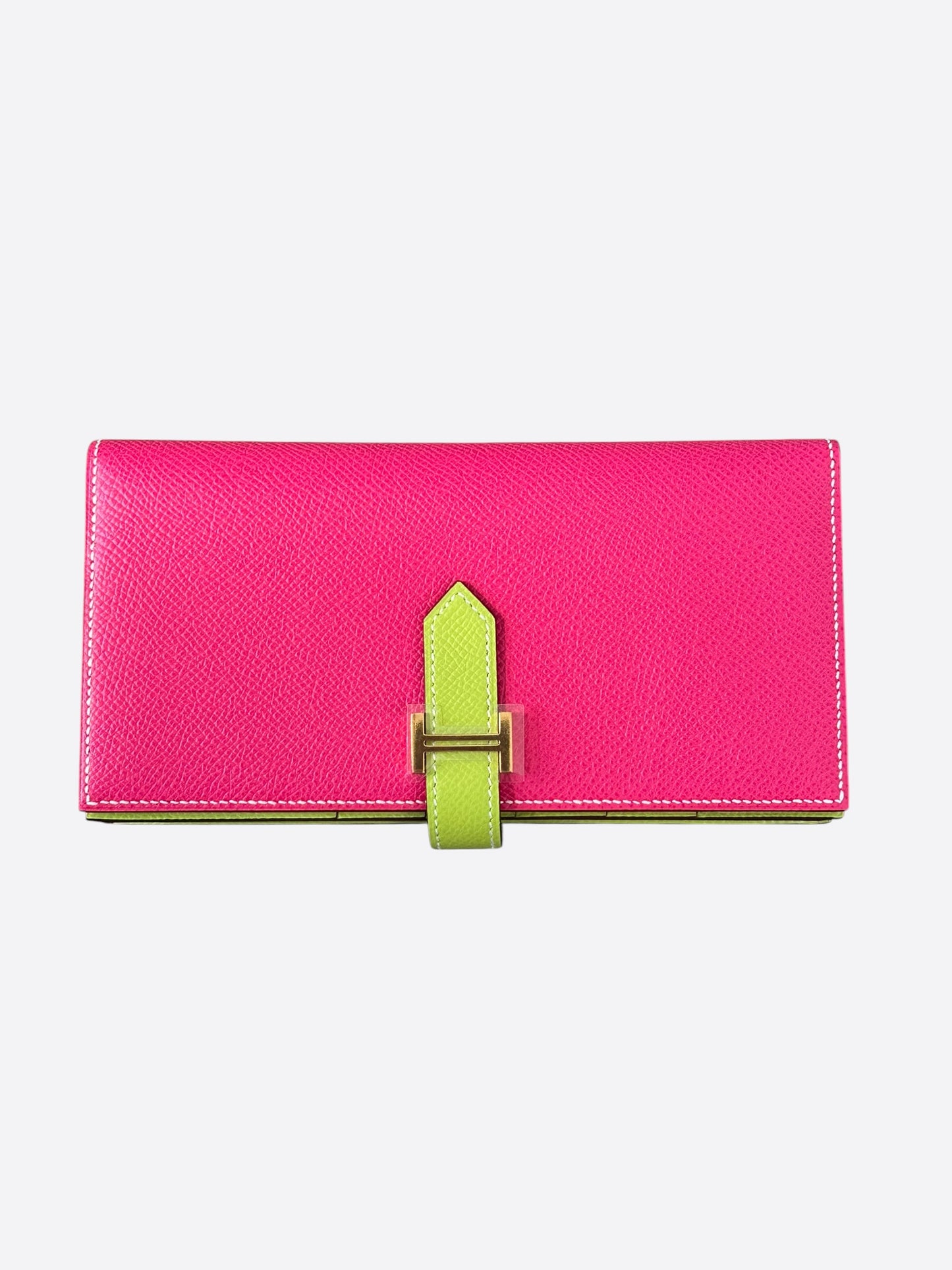 Hermes Pink & Lime Green Epsom Bearn Wallet