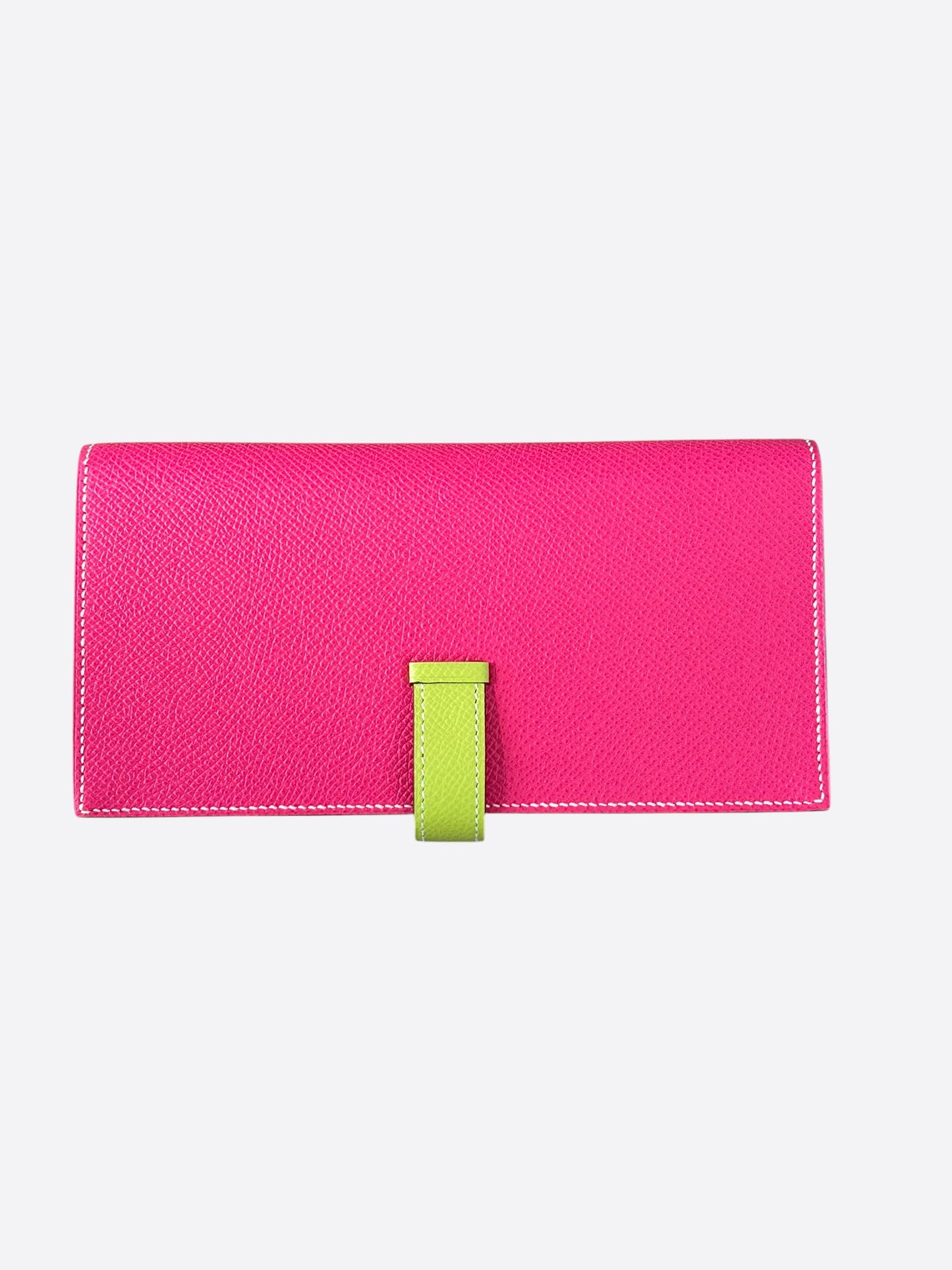 Hermes Pink & Lime Green Epsom Bearn Wallet