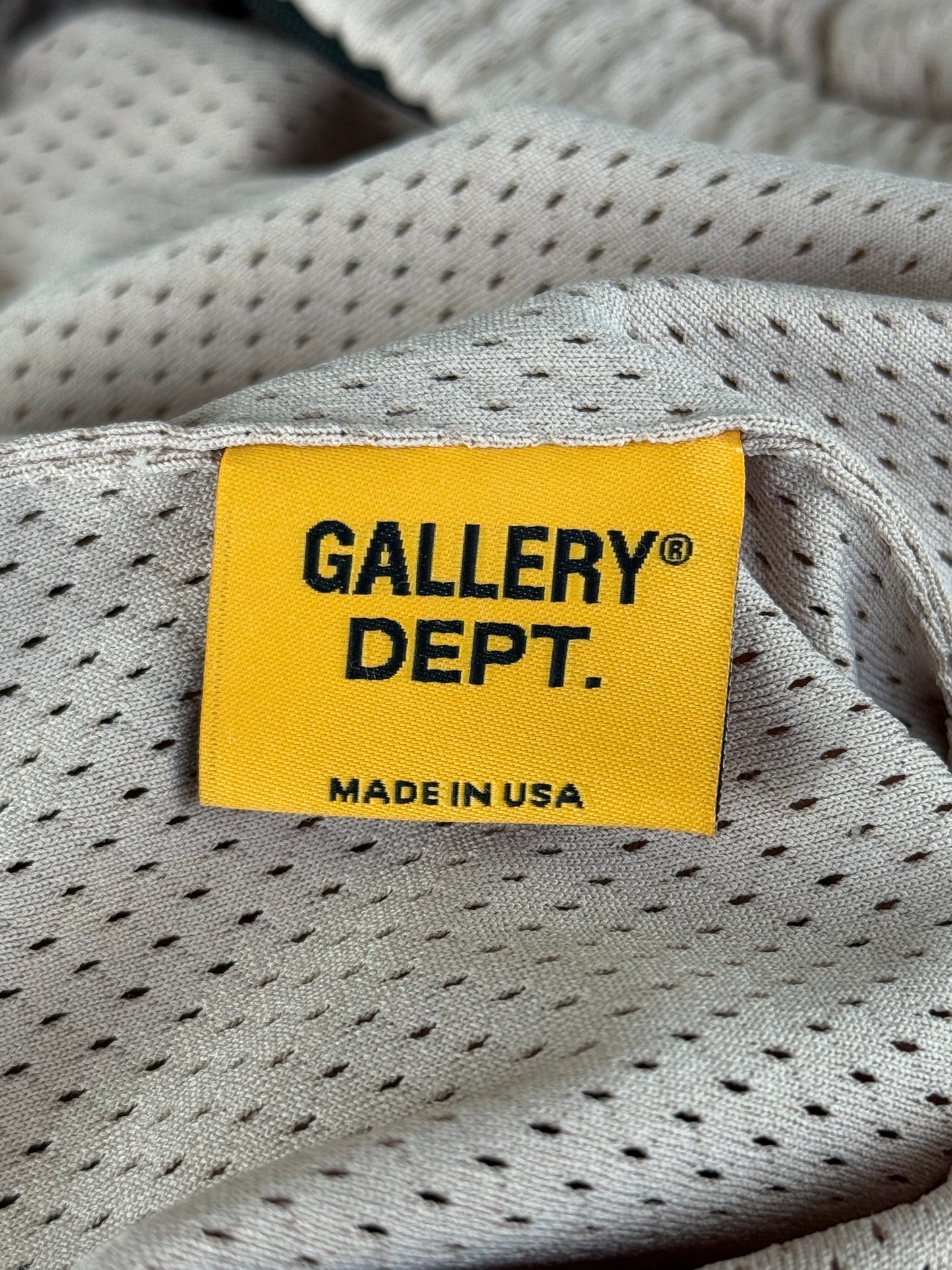 Gallery Dept Tan & White French Logo Mesh Shorts