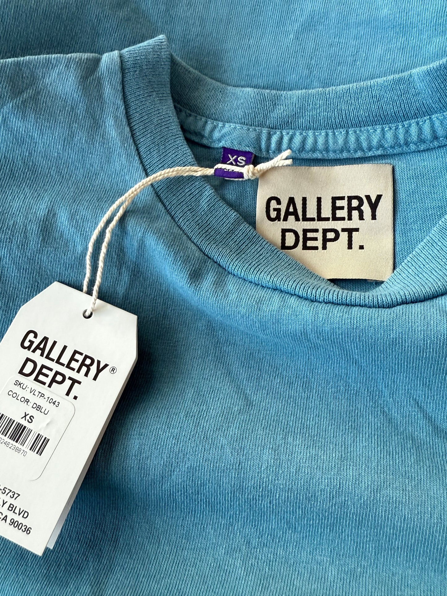 Gallery Dept Dusty Blue & White Paint Splatter Logo T-Shirt