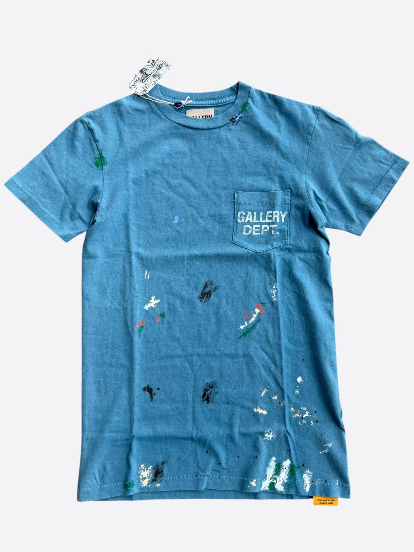 Gallery Dept Dusty Blue & White Paint Splatter Logo T-Shirt