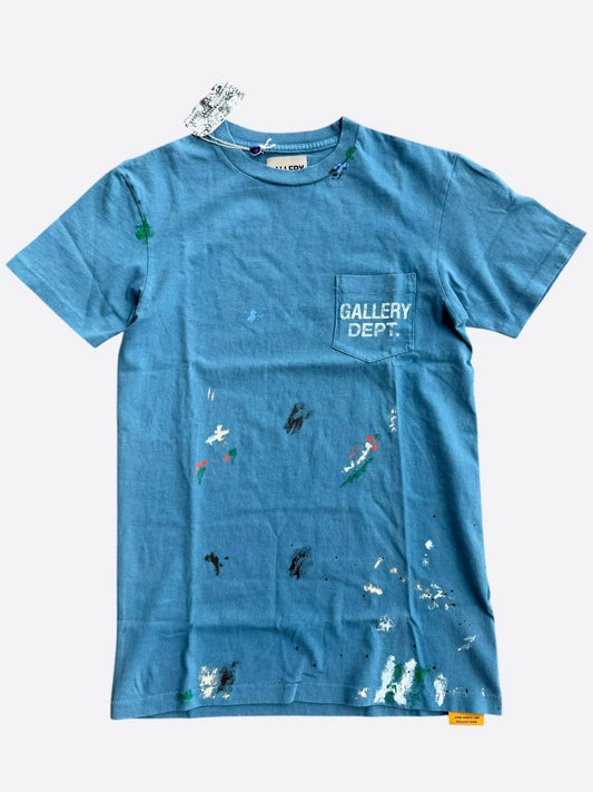 Gallery Dept Dusty Blue & White Paint Splatter Logo T-Shirt