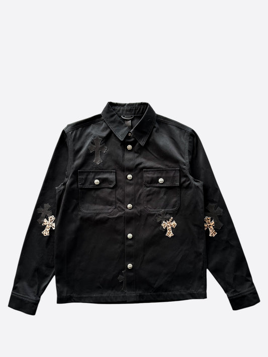 Chrome Hearts Black & Cheetah Cross Patch Work Dog Jacket