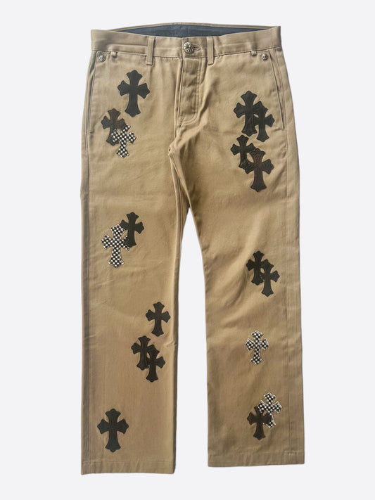 Chrome Hearts Tan Black & Checkered Cross Patch Chinos