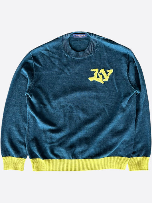 Louis Vuitton Blue & Yellow Logo Wool Sweater