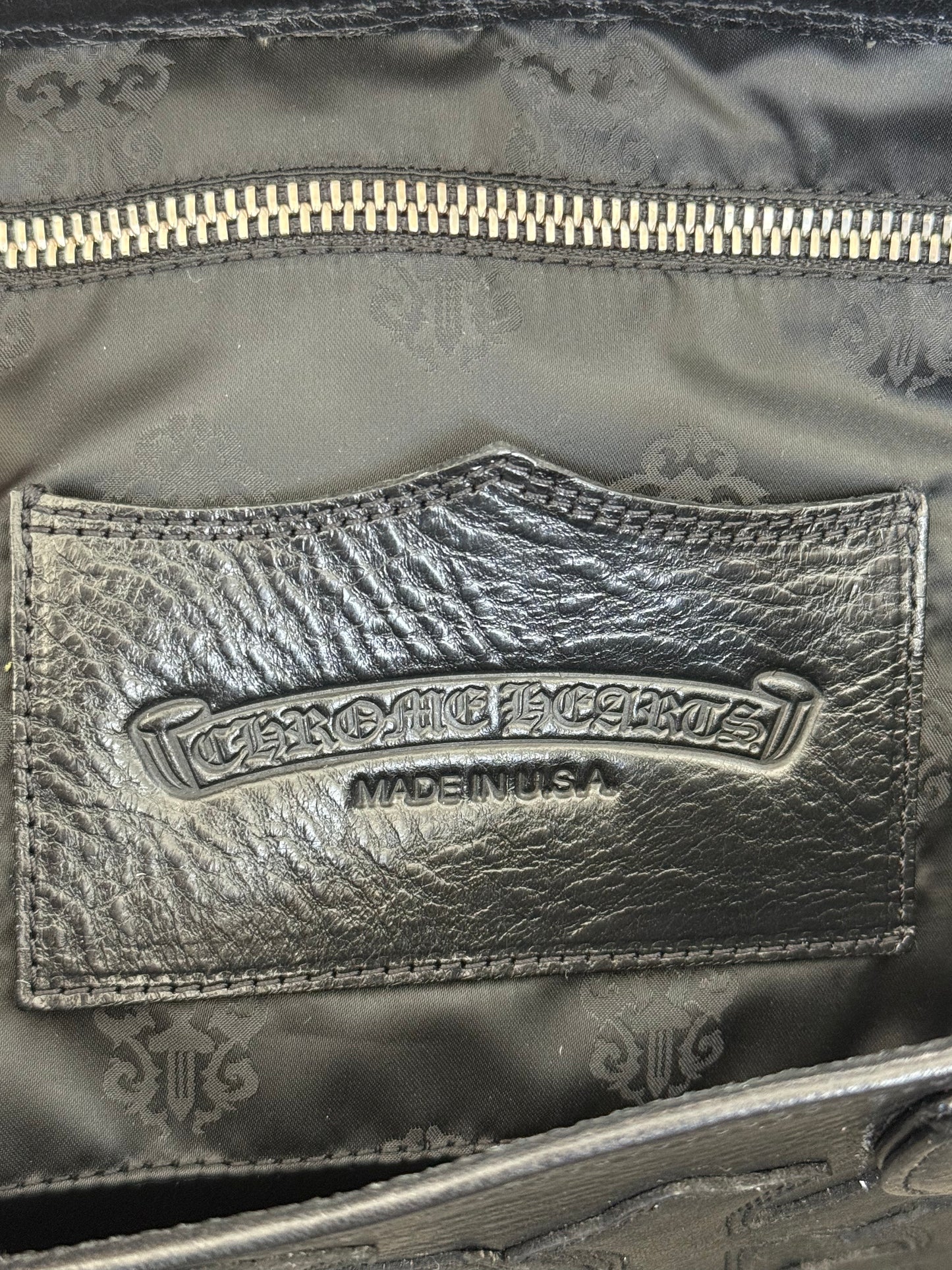 Chrome Hearts Black Leather Cross Patch Tote Bag