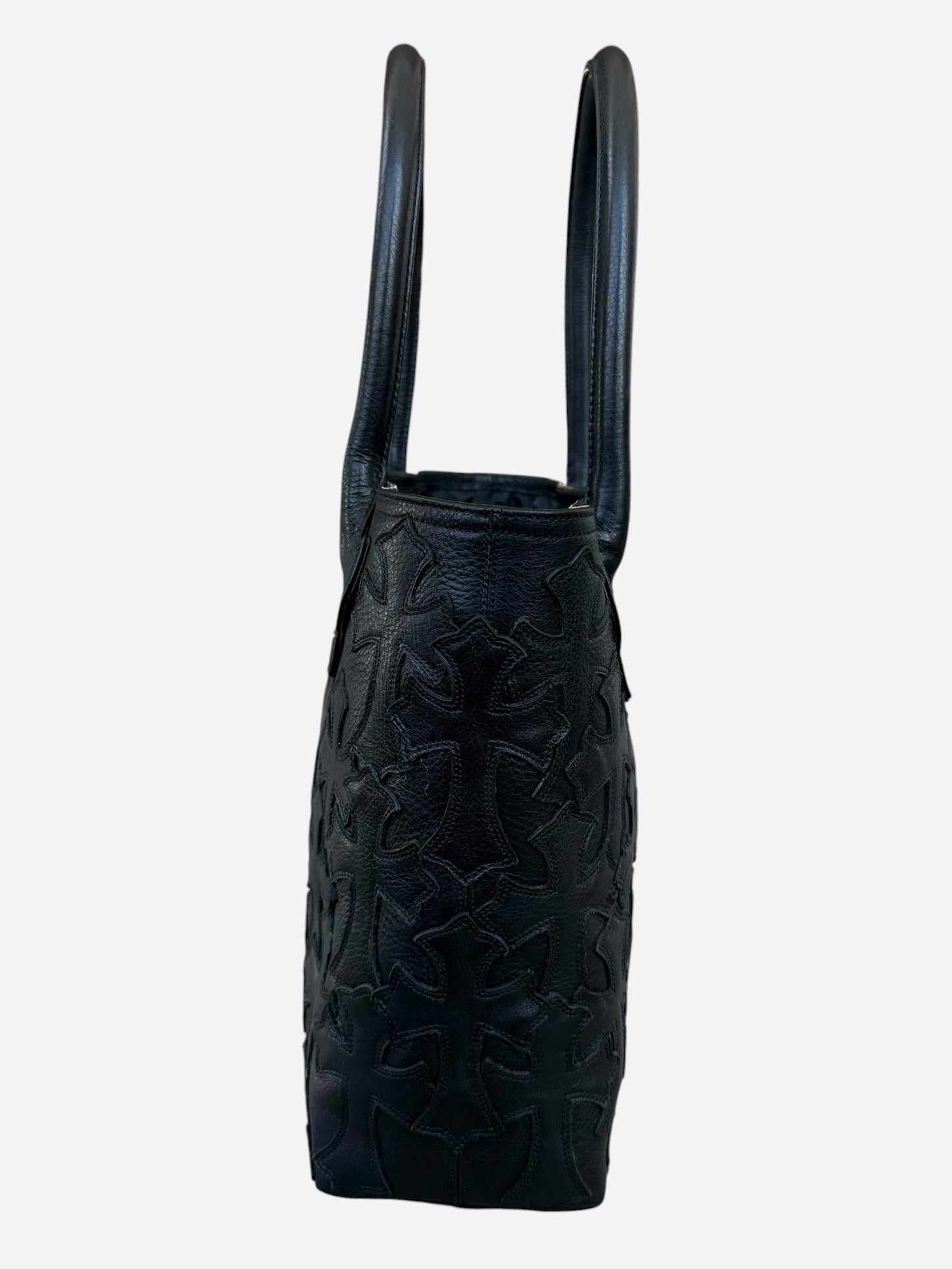 Chrome Hearts Black Leather Cross Patch Tote Bag