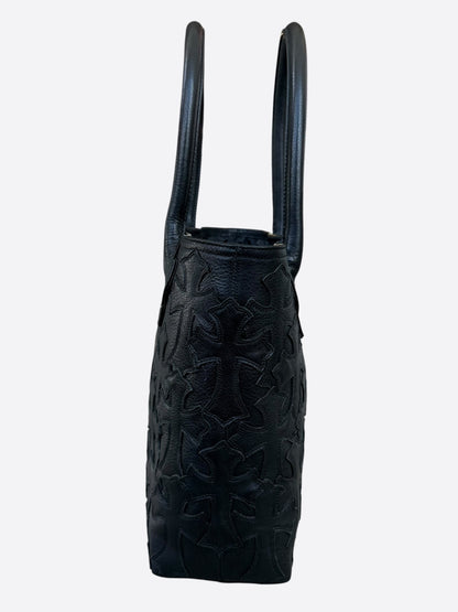 Chrome Hearts Black Leather Cross Patch Tote Bag