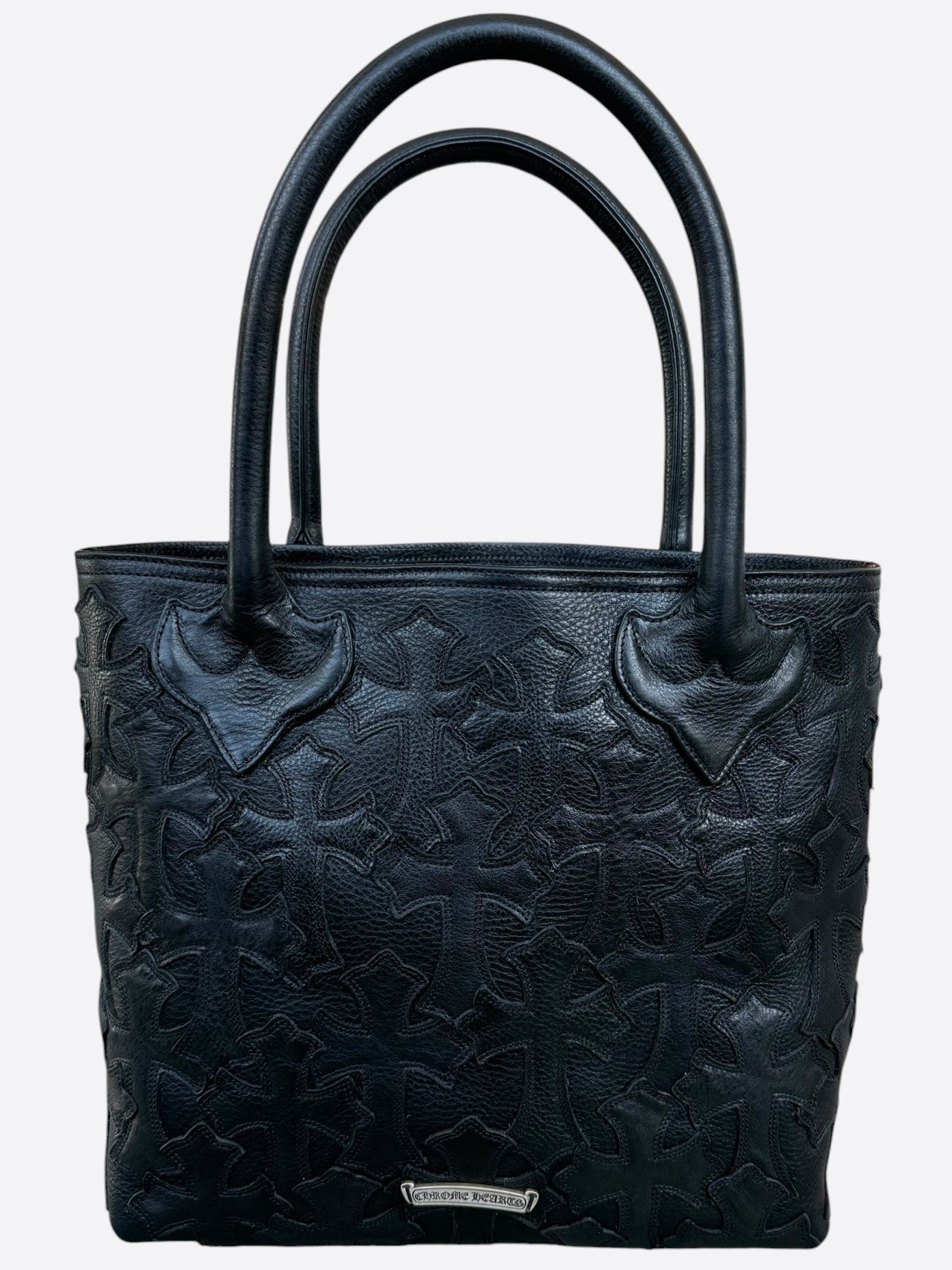 Chrome Hearts Black Leather Cross Patch Tote Bag