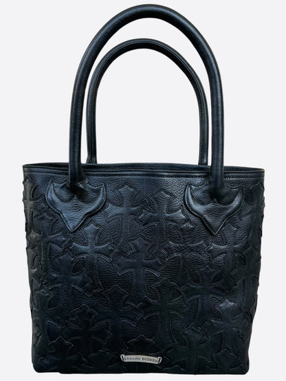 Chrome Hearts Black Leather Cross Patch Tote Bag
