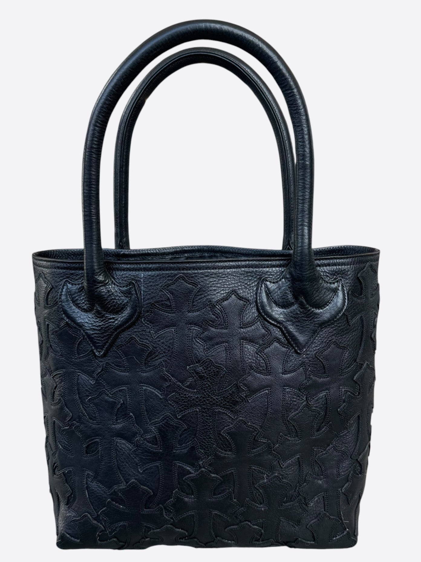 Chrome Hearts Black Leather Cross Patch Tote Bag