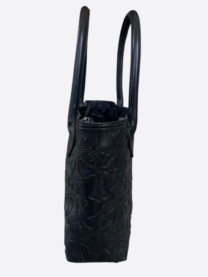 Chrome Hearts Black Leather Cross Patch Tote Bag