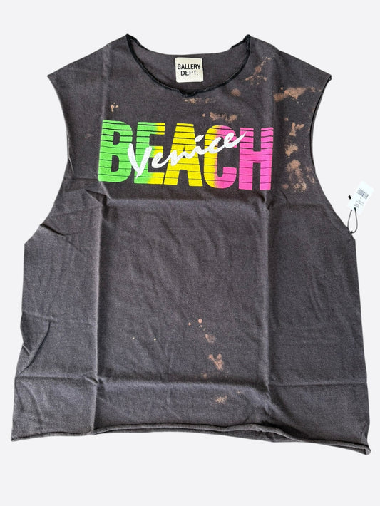 Gallery Dept Faded Black Venice Beach Glitter Logo Sleeveless T-Shirt