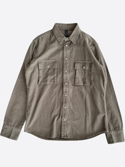 Chrome Hearts Olive & Black Leather Fleur Patch Button Up Shirt