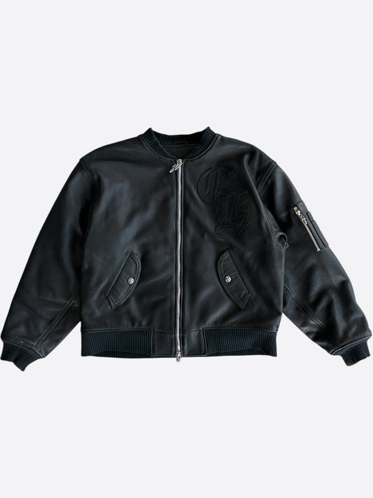 Chrome Hearts Black CH Logo Leather Bomber Jacket