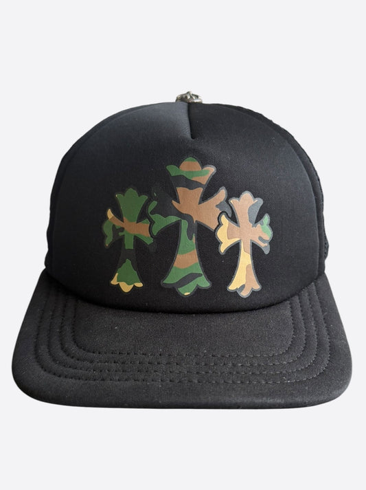 Chrome Hearts Black & Camouflage Cross Trucker Hat