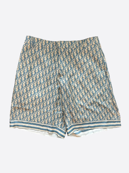 Dior Tan & Blue Oblique Silk Shorts