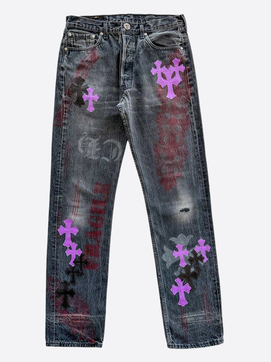 Chrome Hearts Levis Grey & Purple Cross Patch Paris Exclusive Stencil Jeans