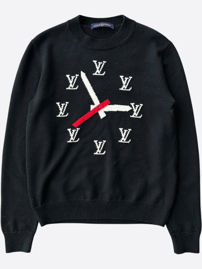 Louis Vuitton Black Monogram Clock Wool Sweater