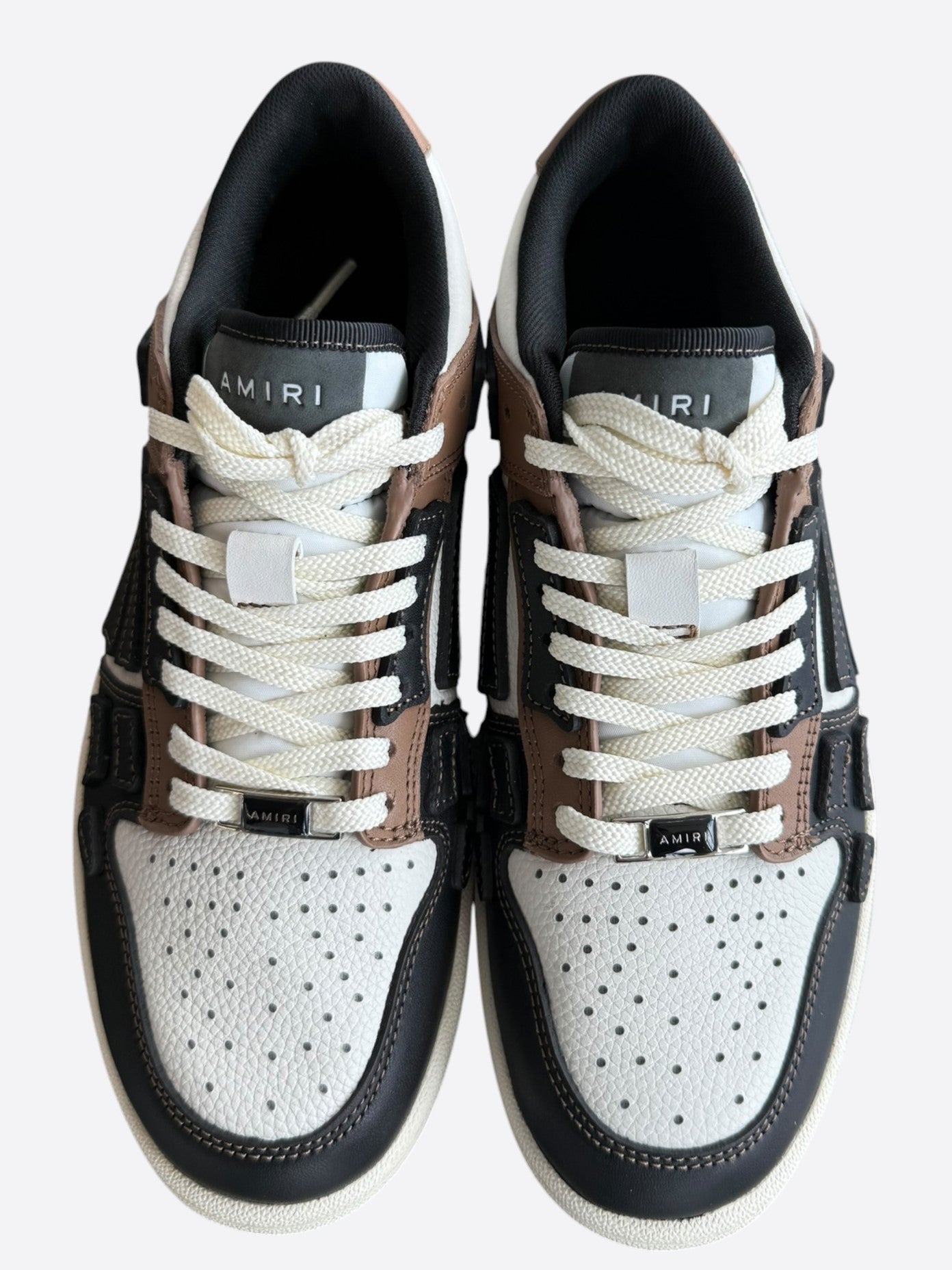 Amiri Brown, Black & White Skeleton Low Top Sneakers
