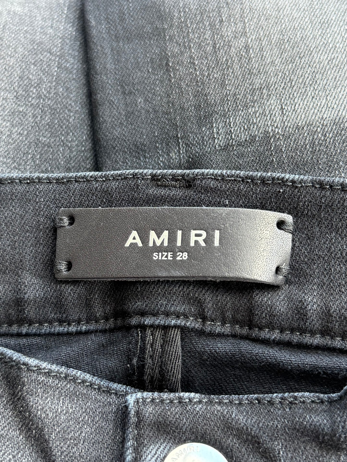 Amiri Aged Black Plaid Patch Thrasher Jeans
