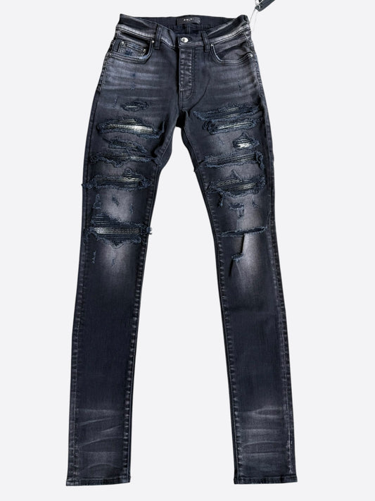 Amiri Aged Black Plaid Patch Thrasher Jeans