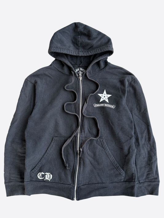 Chrome Hearts Black & White Star Logo Zip Up Hoodie