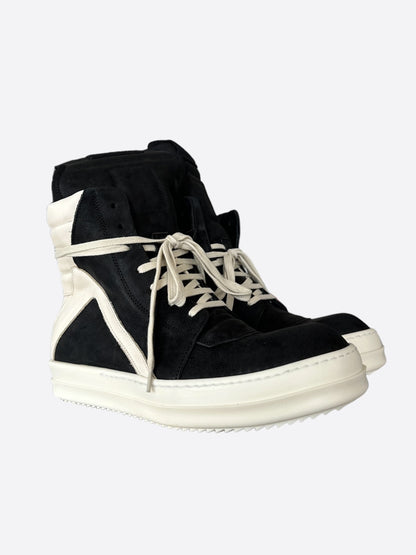 Rick Owens Black & White Suede Geobaskets