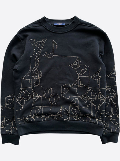 Louis Vuitton Black & Gold Music Line Embroidered Sweater