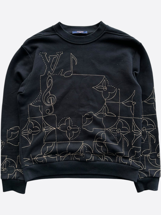 Louis Vuitton Black & Gold Music Line Embroidered Sweater