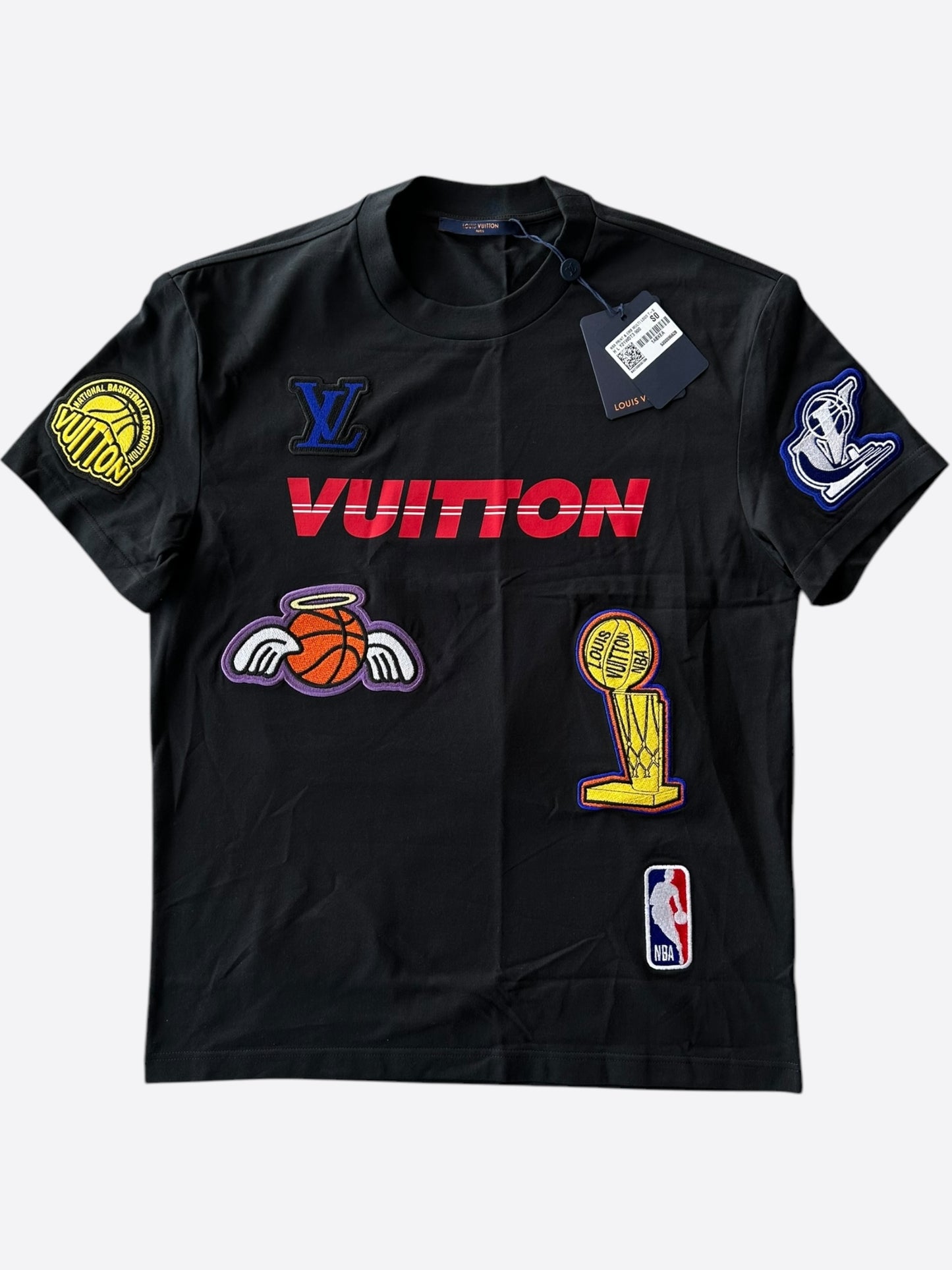Louis Vuitton NBA Black Embroidered Patches T-Shirt