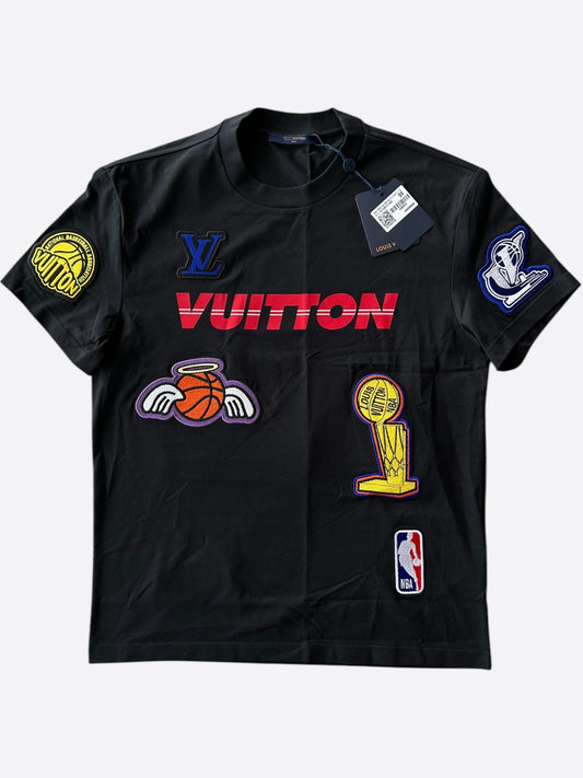 Louis Vuitton NBA Black Embroidered Patches T-Shirt