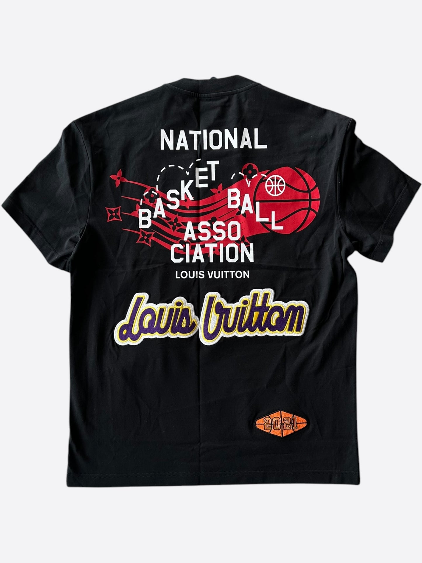 Louis Vuitton NBA Black Embroidered Patches T-Shirt