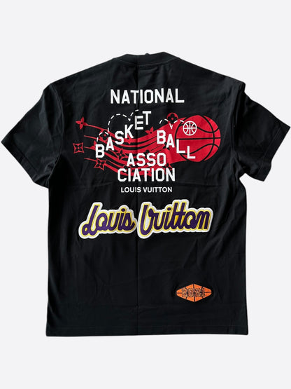 Louis Vuitton NBA Black Embroidered Patches T-Shirt