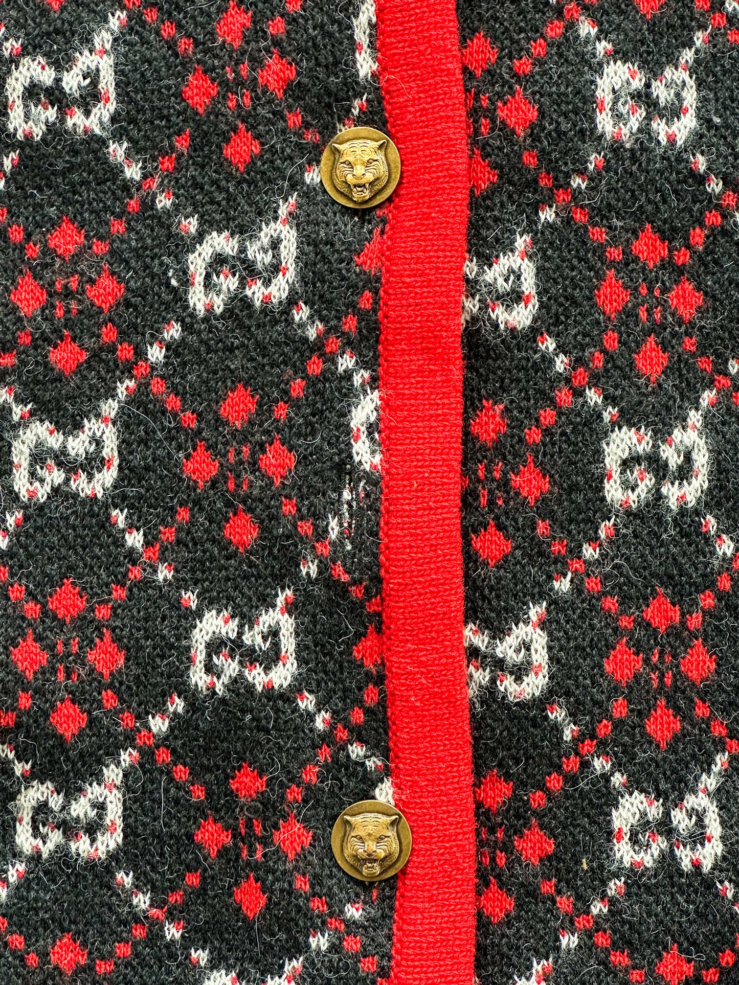 Gucci Black White & Red GG Monogram Alpaca Coat