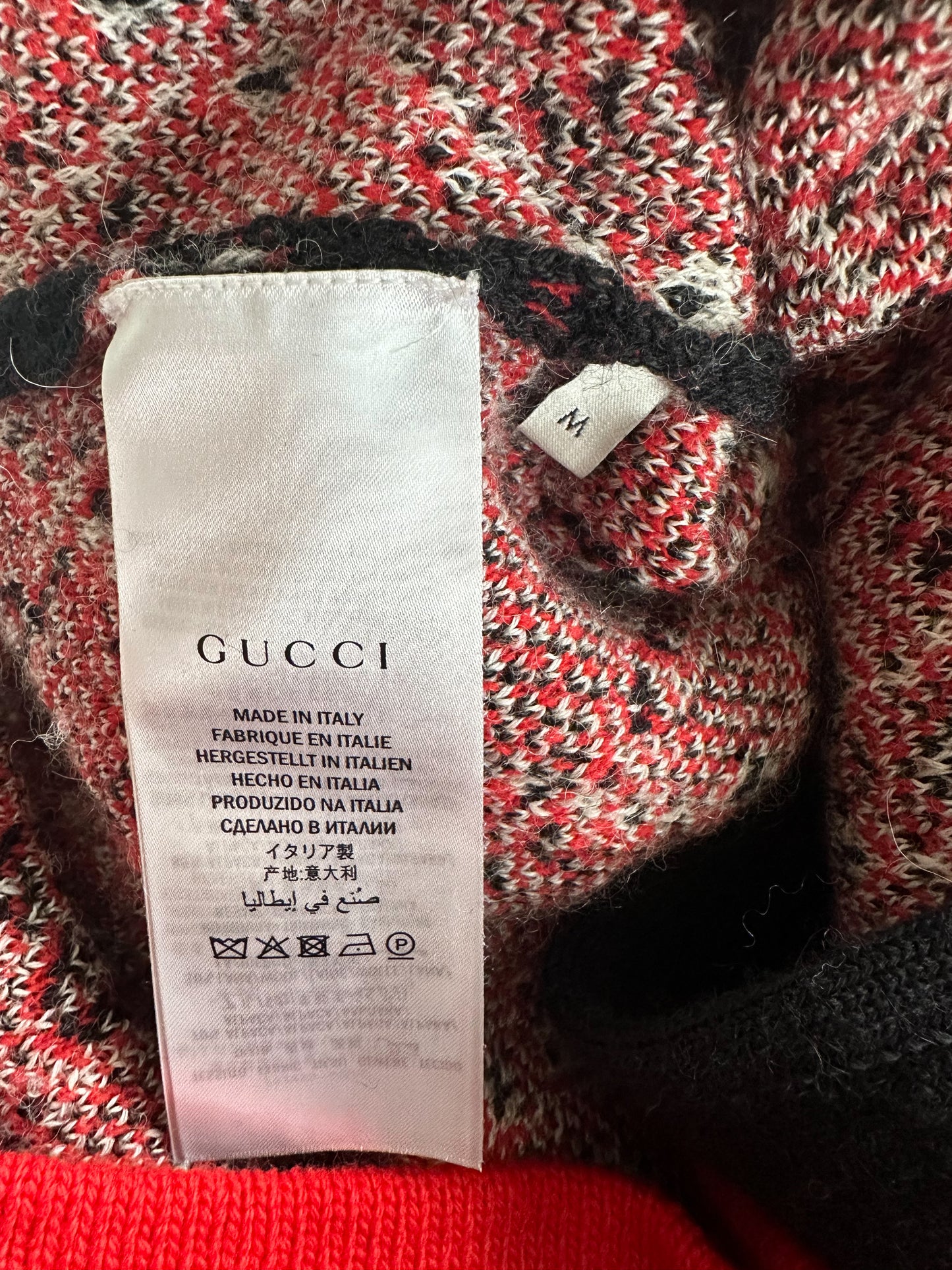 Gucci Black White & Red GG Monogram Alpaca Coat