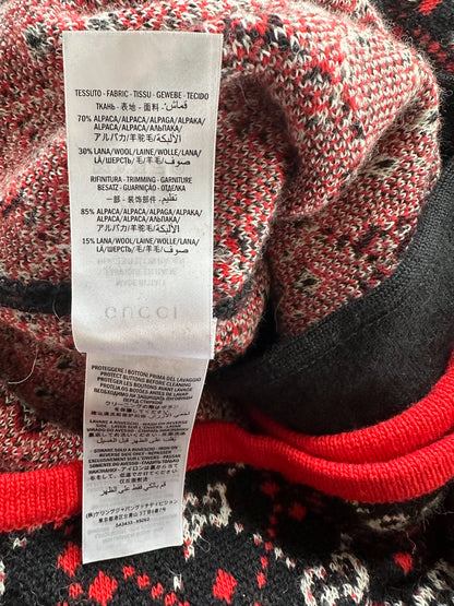 Gucci Black White & Red GG Monogram Alpaca Coat