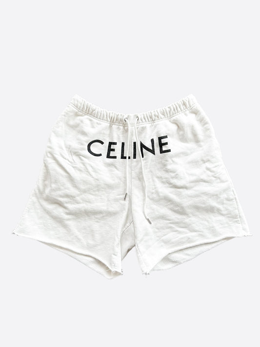 Celine White & Black Logo Sweatshorts