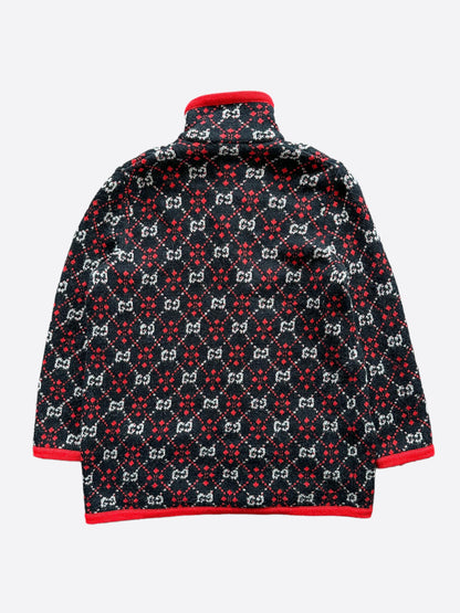 Gucci Black White & Red GG Monogram Alpaca Coat