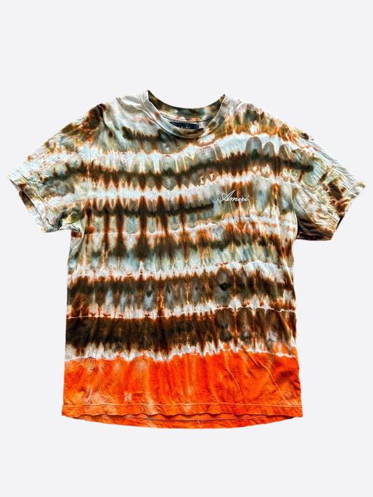 Amiri Orange Bleach Tie-Dye Embroidered Logo T-Shirt