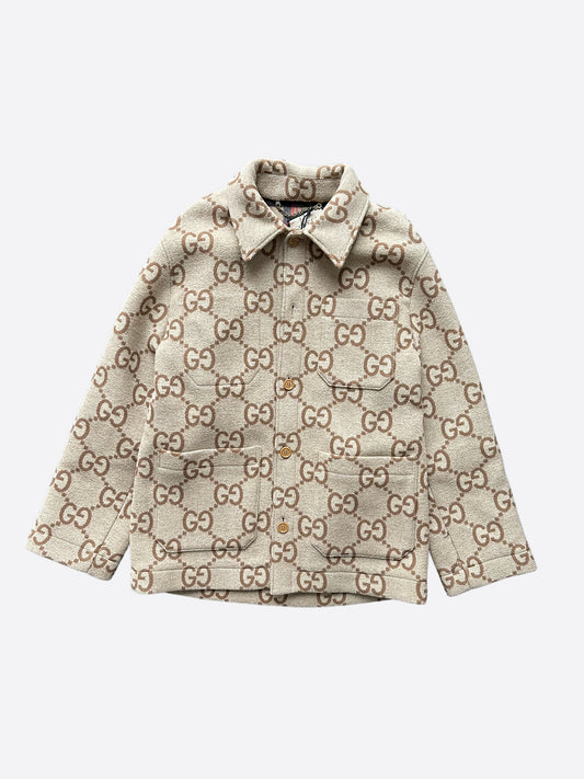 Gucci Tan Jumbo GG Monogram Wool Coat