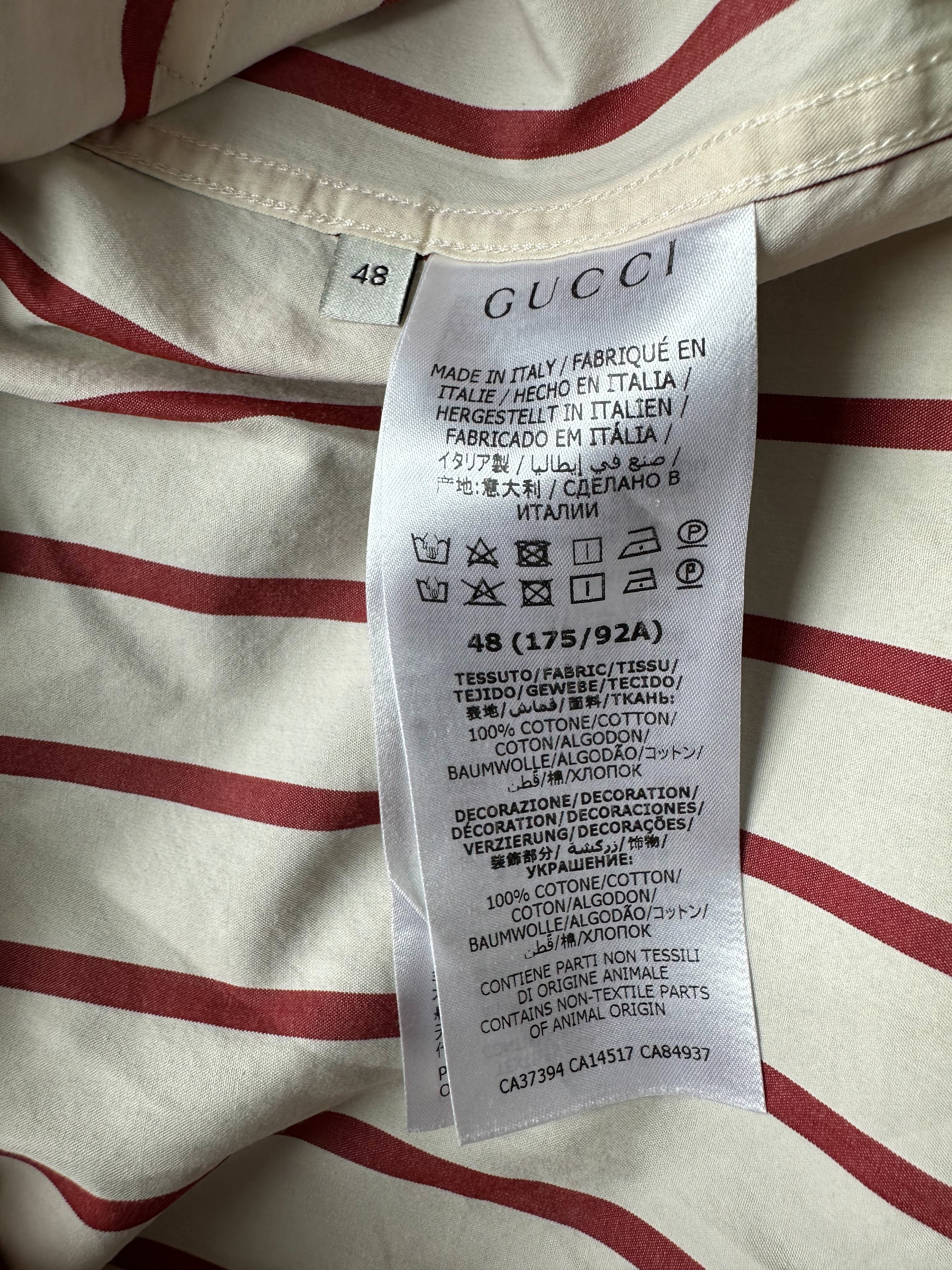 Gucci White & Red Striped GG Monogram Collarless Shirt – Savonches