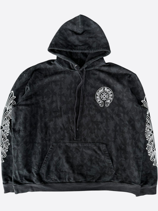 Chrome Hearts Black & White Cross Jacquard Scroll Logo Hoodie