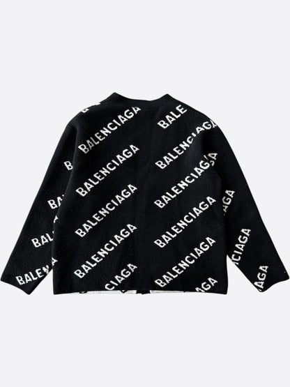Balenciaga Black & White All Over Logo Cardigan