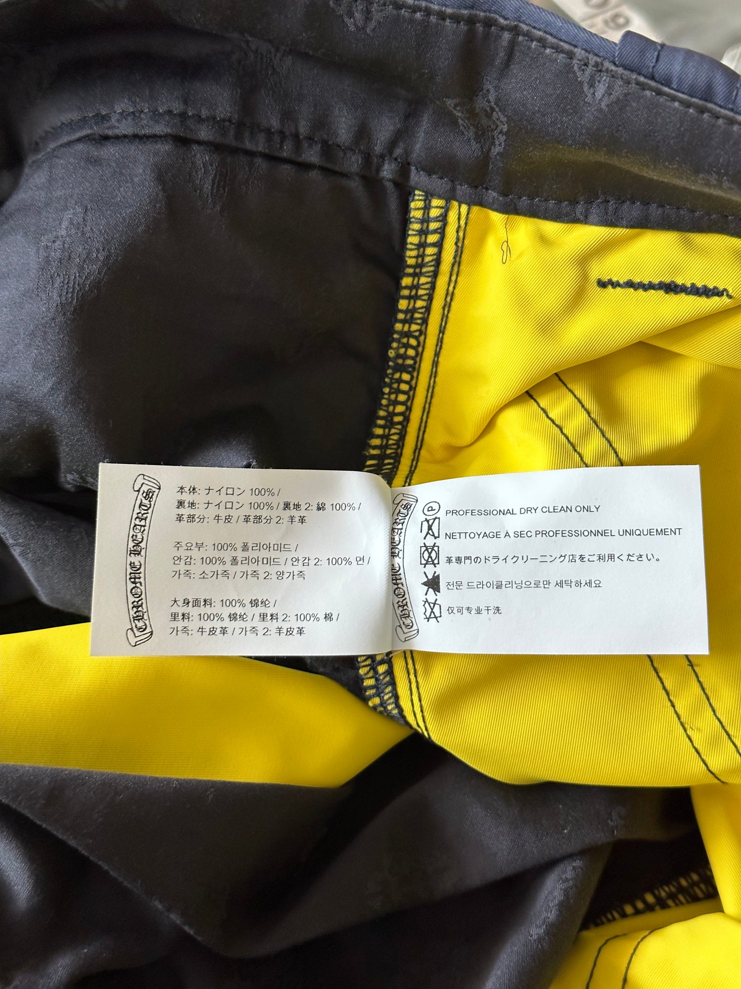 Chrome Hearts Navy Yellow Cross Patch Nylon & Leather Carpenter Pants