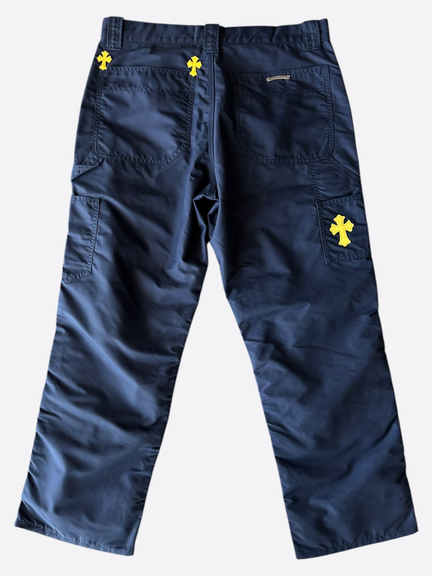 Chrome Hearts Navy Yellow Cross Patch Nylon & Leather Carpenter Pants